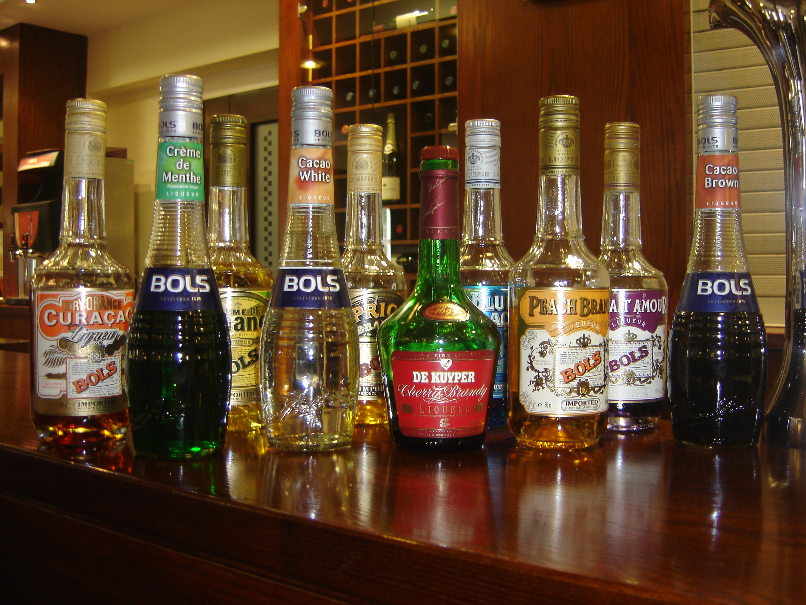 Cocktail liqueurs on bar